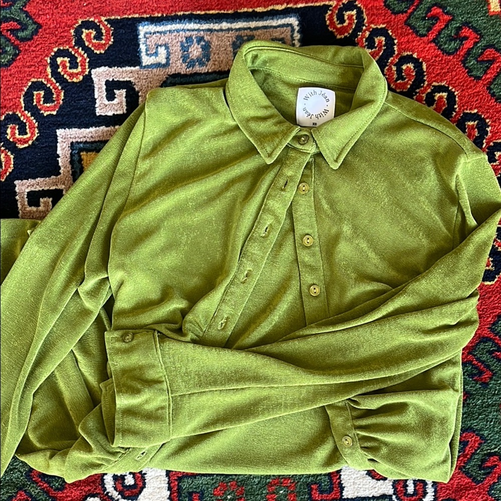 Green With Jean Button-Up Mini Dress